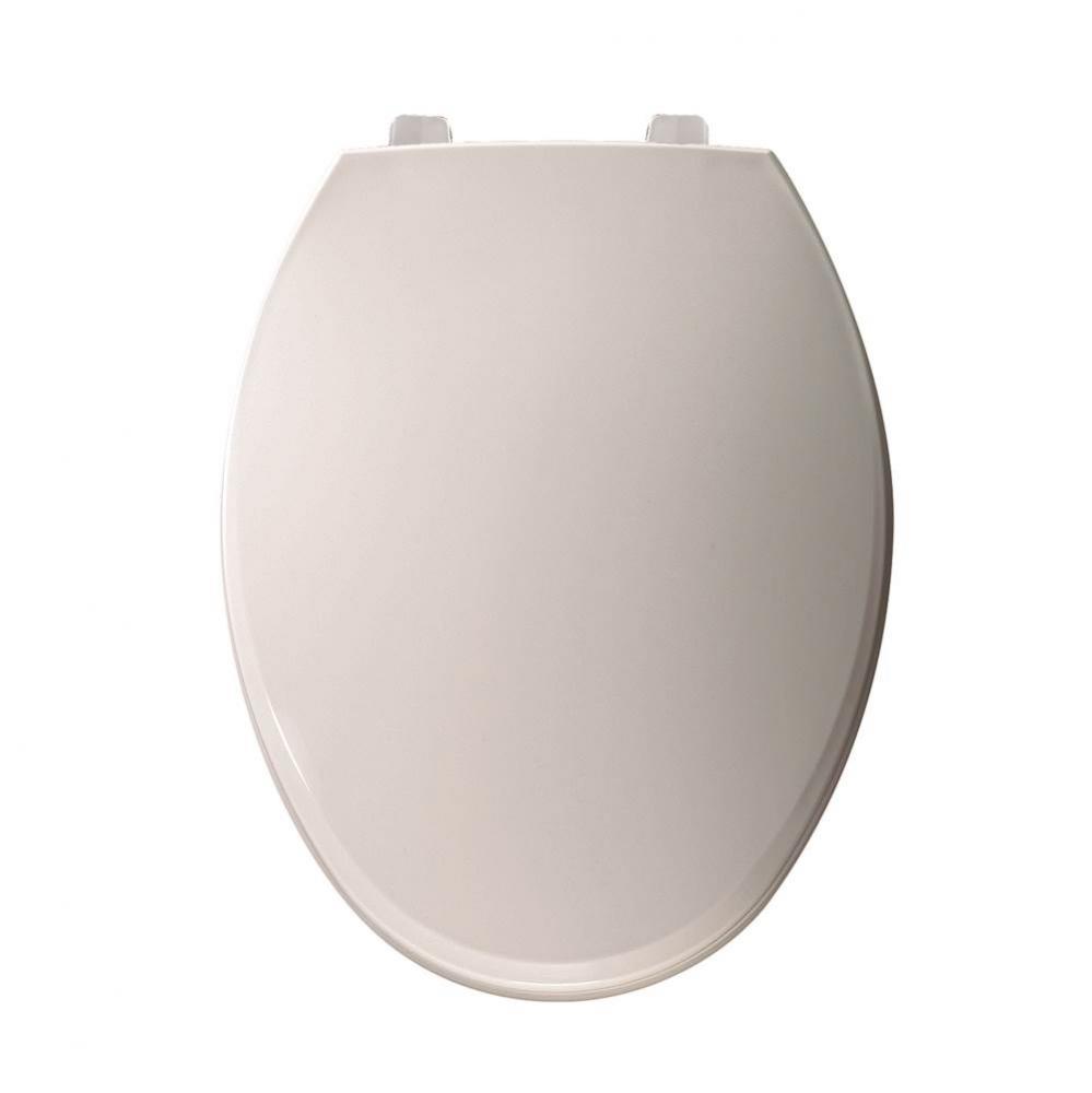 Elongated Hospitality Plastic Toilet Seat in White with JUST-LIFT and STA-TITE Commercial Fastenin