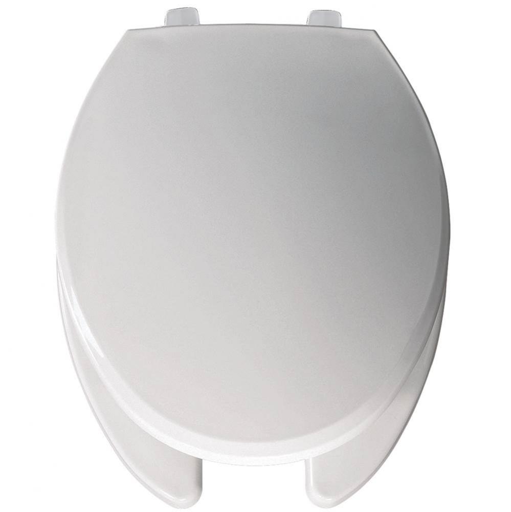Elongated Open Front With Cover Hospitality Plastic Toilet Seat in White with JUST-LIFT and STA-TI