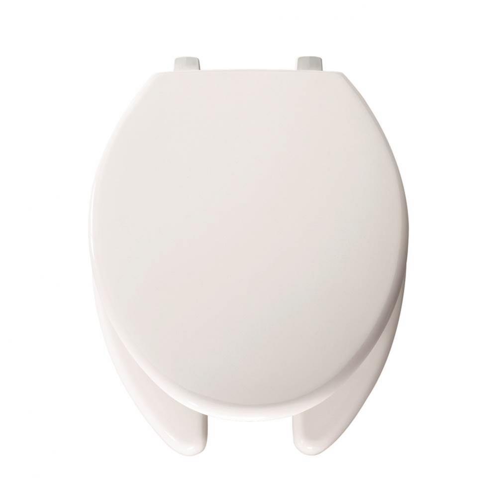 Elongated Open Front With Cover Hospitality Plastic Toilet Seat in White with JUST-LIFT, STA-TITE