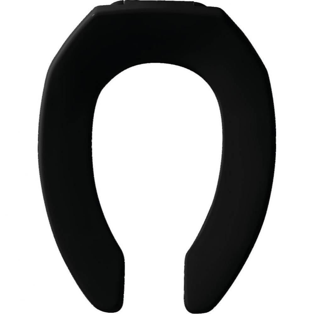 Elongated Commercial Plastic Open Front Less Cover Toilet Seat with STA-TITE Check Hinge - Black