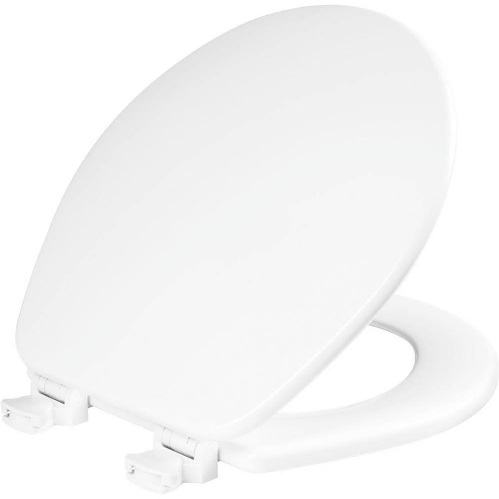 Church Round Enameled Wood Toilet Seat in White with Easy-Clean&#xae; Hinge