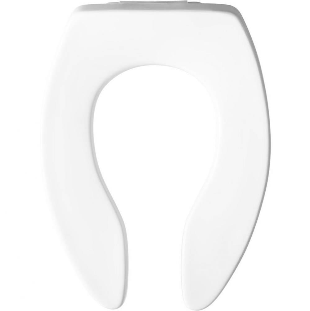 Elongated Commercial Plastic Open Front Less Cover Toilet Seat with STA-TITE Check Hinge - White