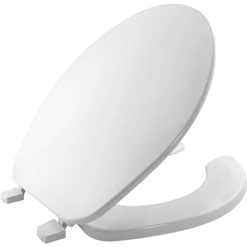 Round Commercial Plastic Open Front With Cover Toilet Seat with Top-Tite Hinge - White