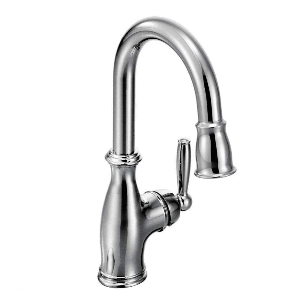 Chrome one-handle pulldown bar faucet