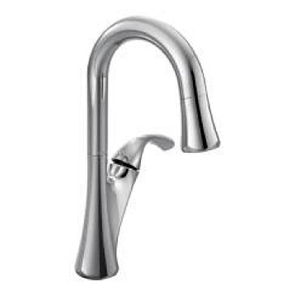 Chrome one-handle pulldown bar faucet