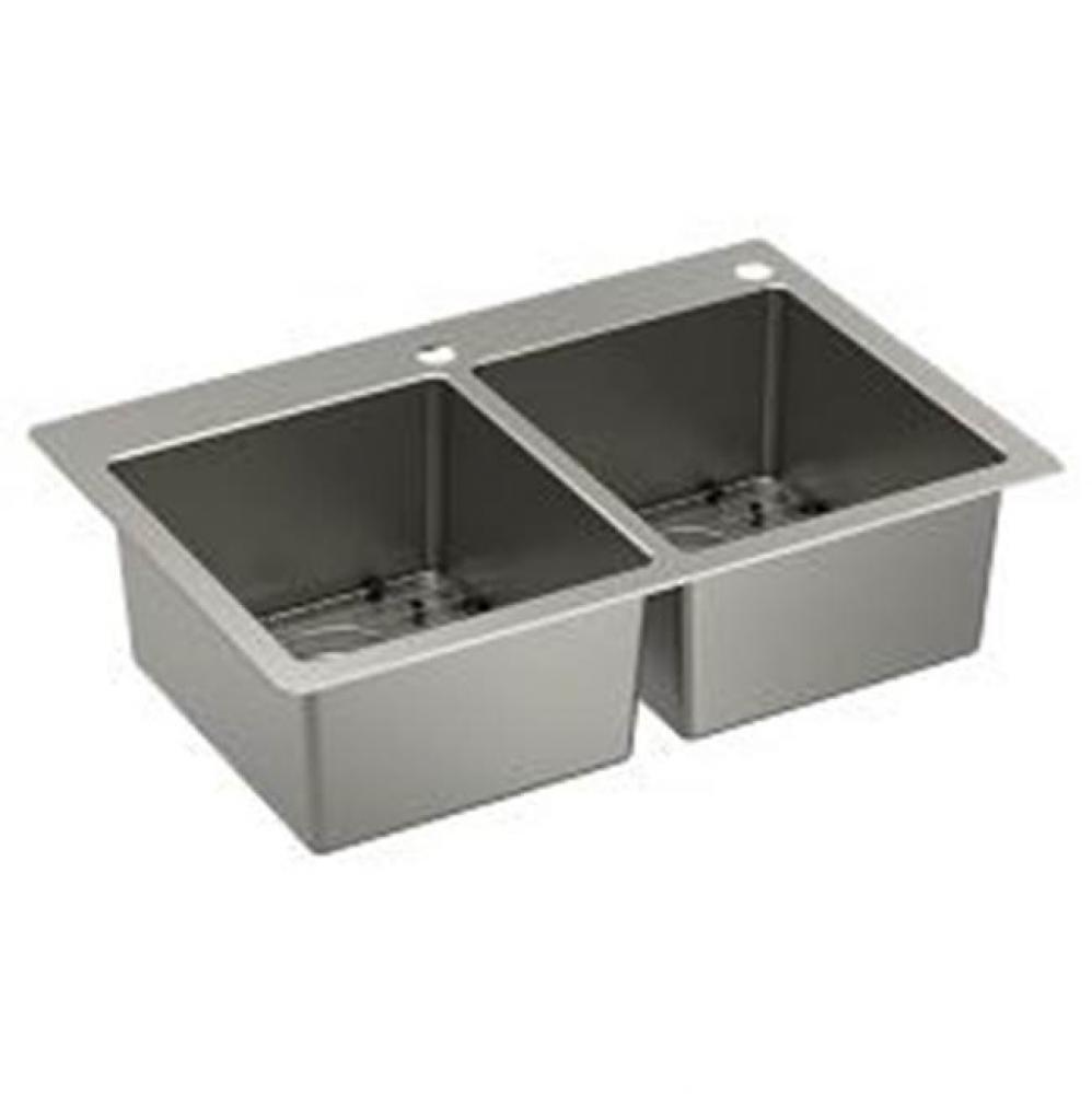 33&apos;&apos;x22&apos;&apos; Double Bowl Stainless Steel 18 Gauge Dualmount Sink