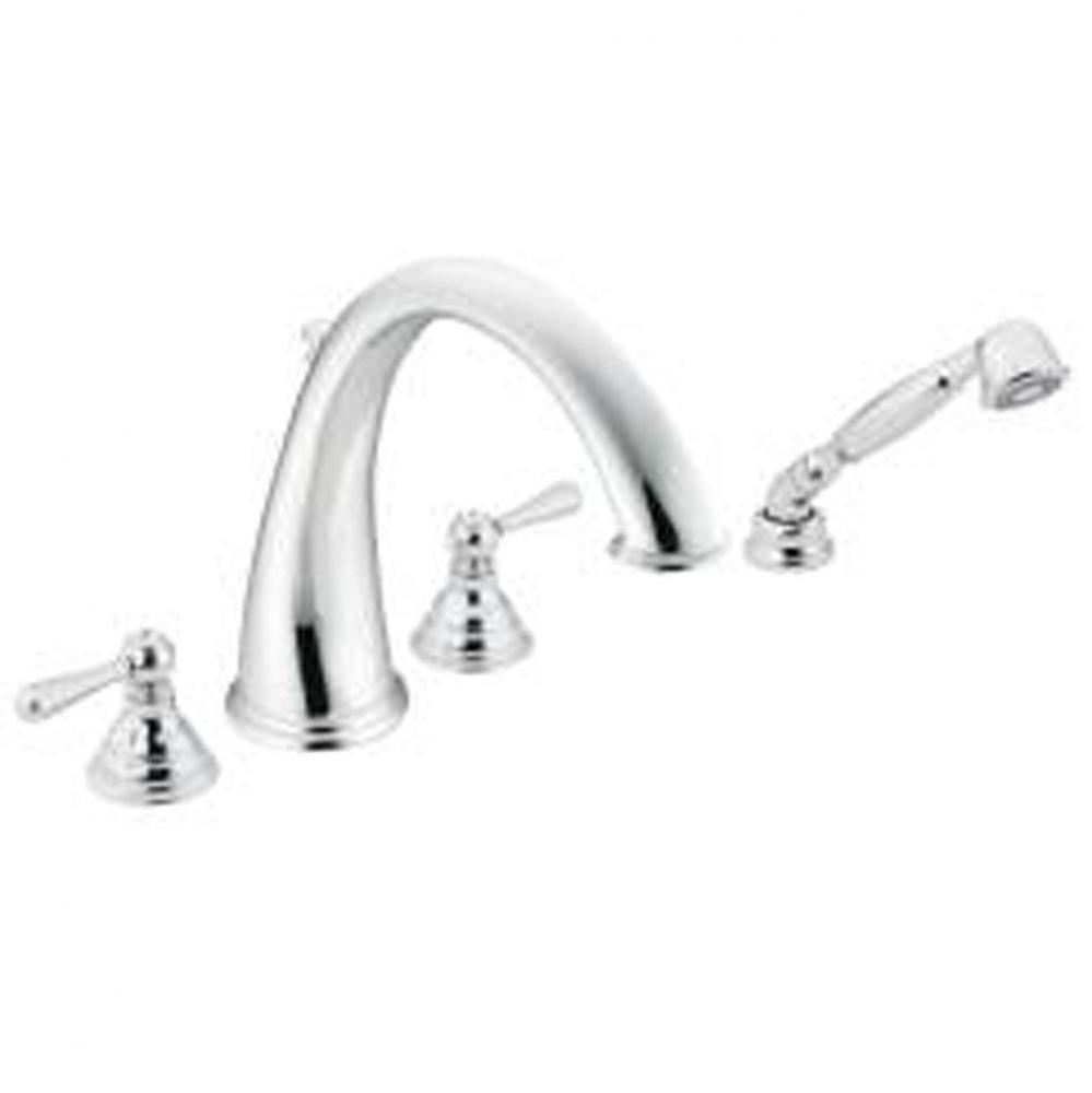 Chrome two-handle roman tub faucet includes hand shower