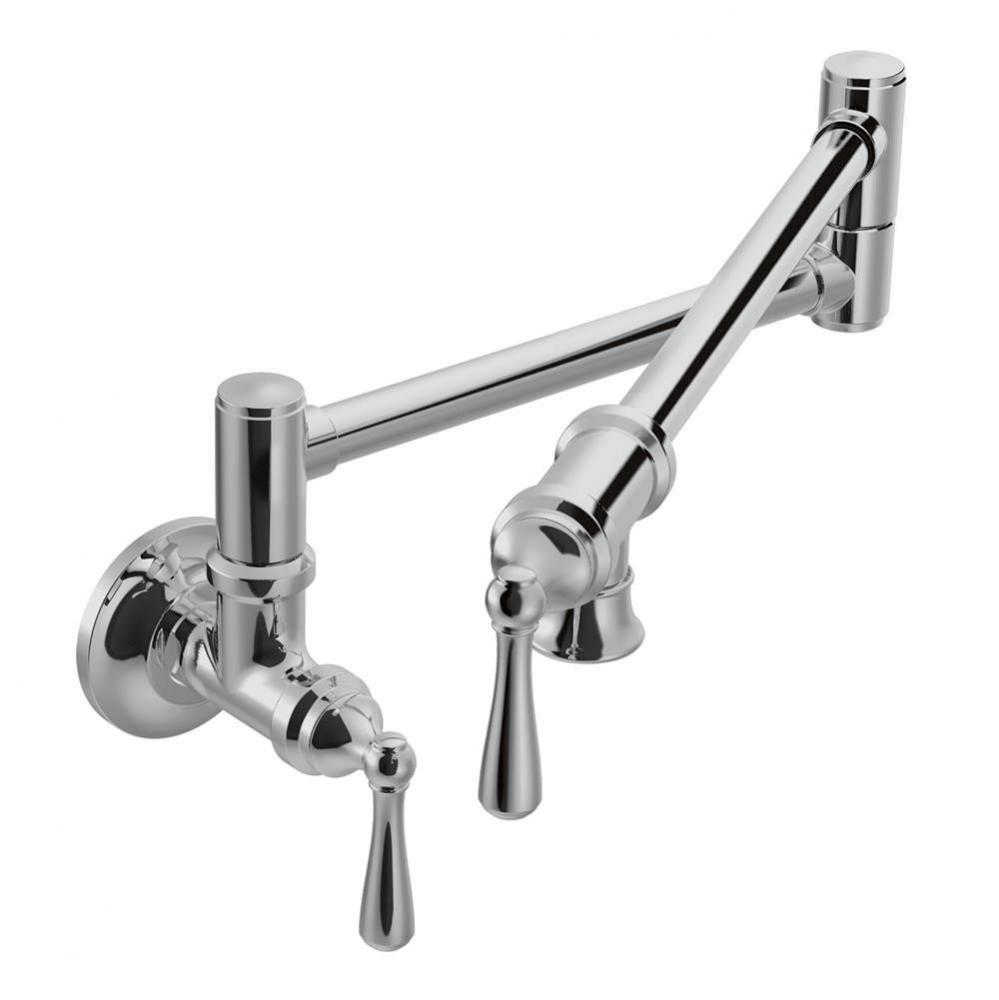 Traditional Wall Mount Swing Arm Folding Pot Filler Kitchen Faucet, Chrome
