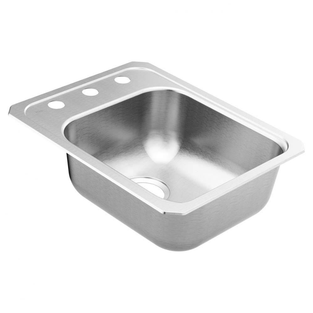 2000 Series 17-inch 20 Gauge Drop-in Single Bowl Stainless Steel Kitchen or Bar Sink, 3 Hole, Feat