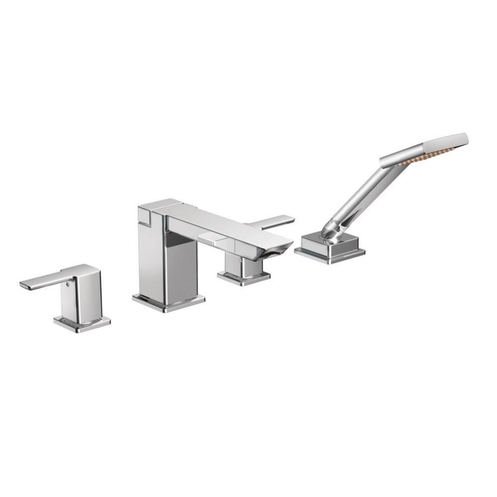 90 Degree 2-Handle Deck-Mount High-Arc Roman Tub Faucet with Hand Shower in Chrome (Valve Sold Sep