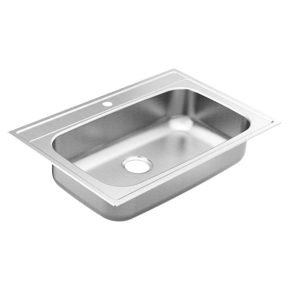 1800 Series 33-inch 18 Gauge Drop-in Single Bowl Stainless Steel Kitchen Sink, 7-inch Depth, Featu