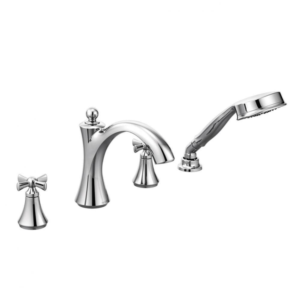 Wynford 2-Handle Deck-Mount Roman Tub Faucet with Handshower in Chrome