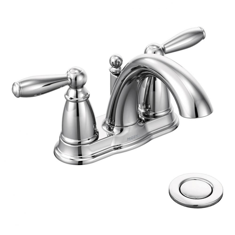 Brantford Two-Handle Low-Arc Centerset Bathroom Faucet with Drain Assembly, Chrome
