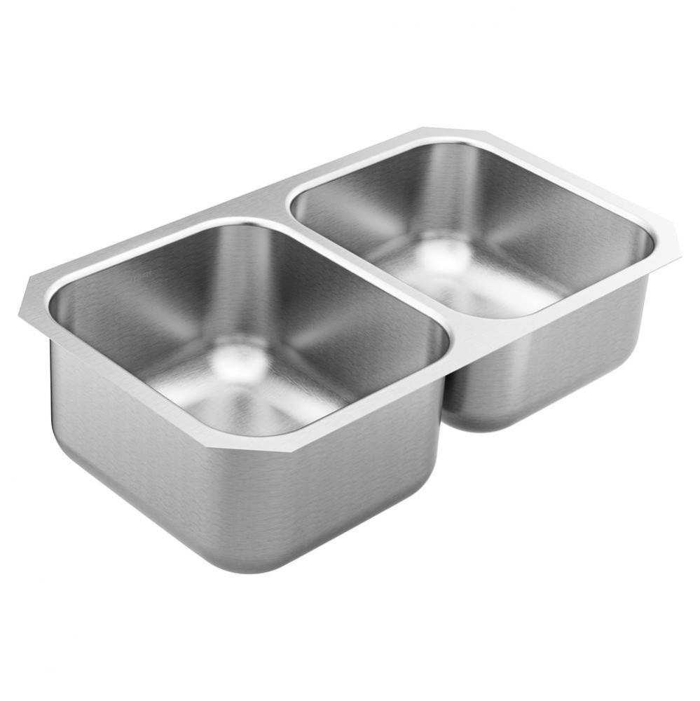 1800 Series 31.75-inch 18 Gauge Undermount Double Bowl Stainless Steel Kitchen Sink