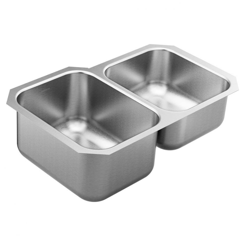 1800 Series 32-inch 18 Gauge Undermount Double Bowl Stainless Steel Kitchen Sink