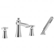 Moen TS929 - Flara 2-Handle Deck-Mount Roman Tub Faucet Trim Kit with Handshower and Cross Handles in Chrome (V