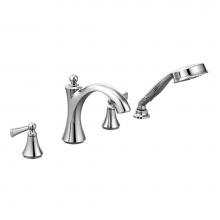 Moen T654 - Wynford 2-Handle Deck-Mount Roman Tub Faucet with Handshower in Chrome (Valve Sold Separately)
