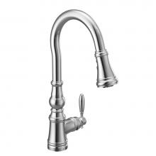 Moen S73004 - Weymouth Shepherd''s Hook Pulldown Kitchen Faucet Featuring Metal Wand with Power Boost,