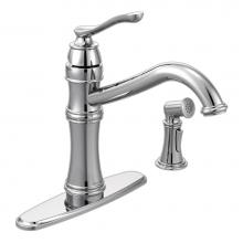 Moen 7245C - Belfield Traditional One Handle High Arc Kitchen Faucet with Side Spray and Optional Deckplate Inc