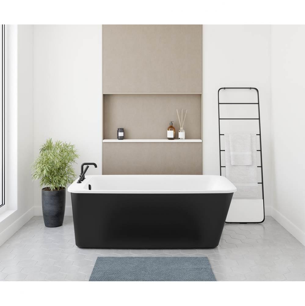 Lounge AcrylX Freestanding End Drain Bathtub in White with Black Skirt