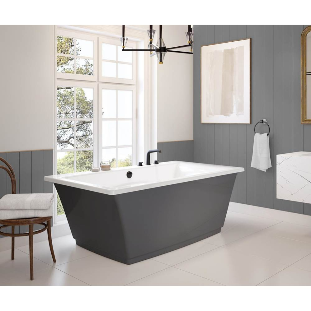 Optik 6636 F Acrylic Freestanding Center Drain Bathtub in White with Thunder Grey Skirt