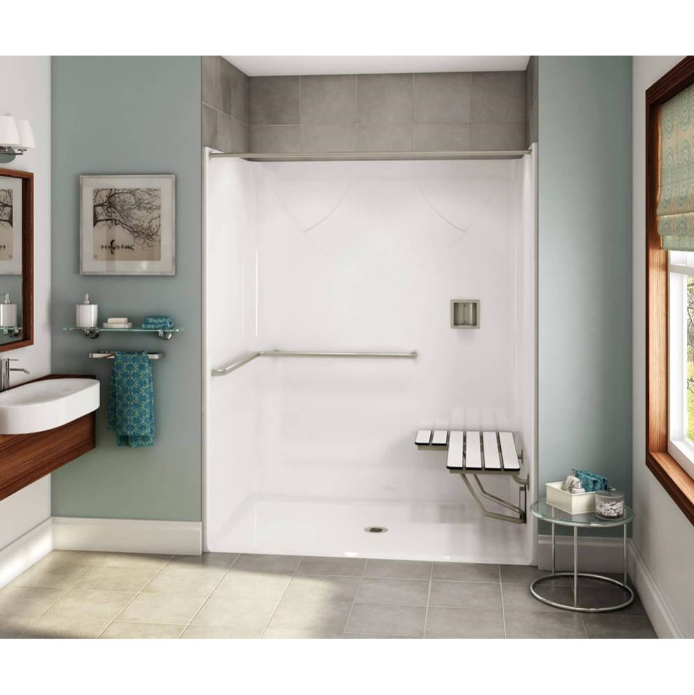 OPS-6036-RS - ADA Grab Bar and Seat AcrylX Alcove Center Drain One-Piece Shower in White