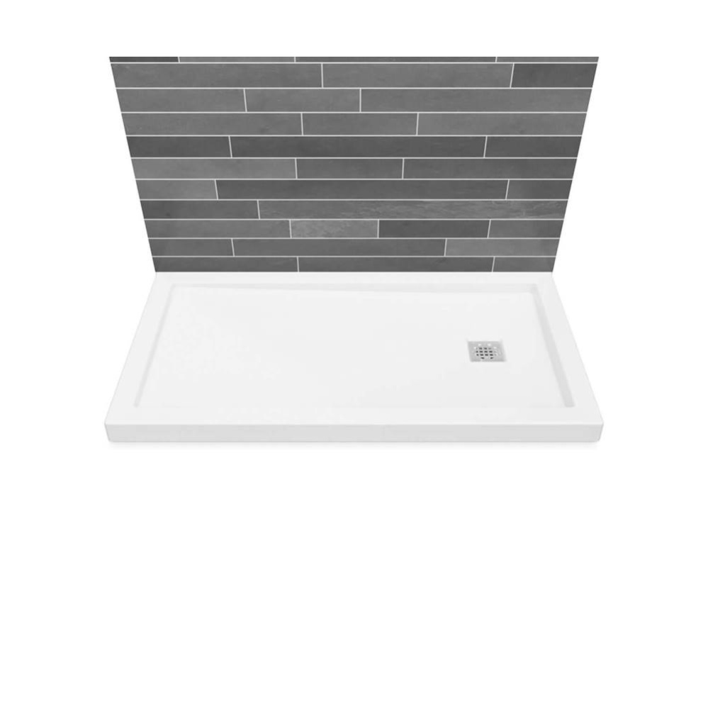 B3Square 6030 Acrylic Wall Mounted Shower Base in White with Right-Hand Drain