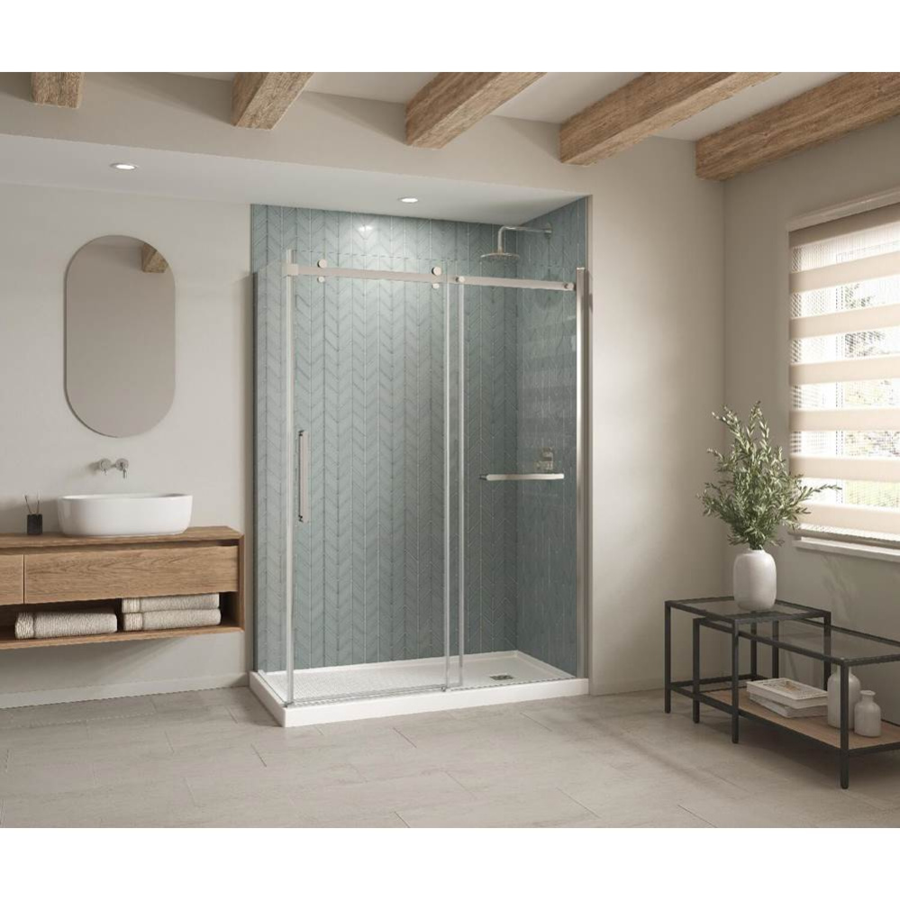 B3Square 6034 Acrylic Corner Right Shower Base in White with Anti-slip Bottom with Right-Hand Drai