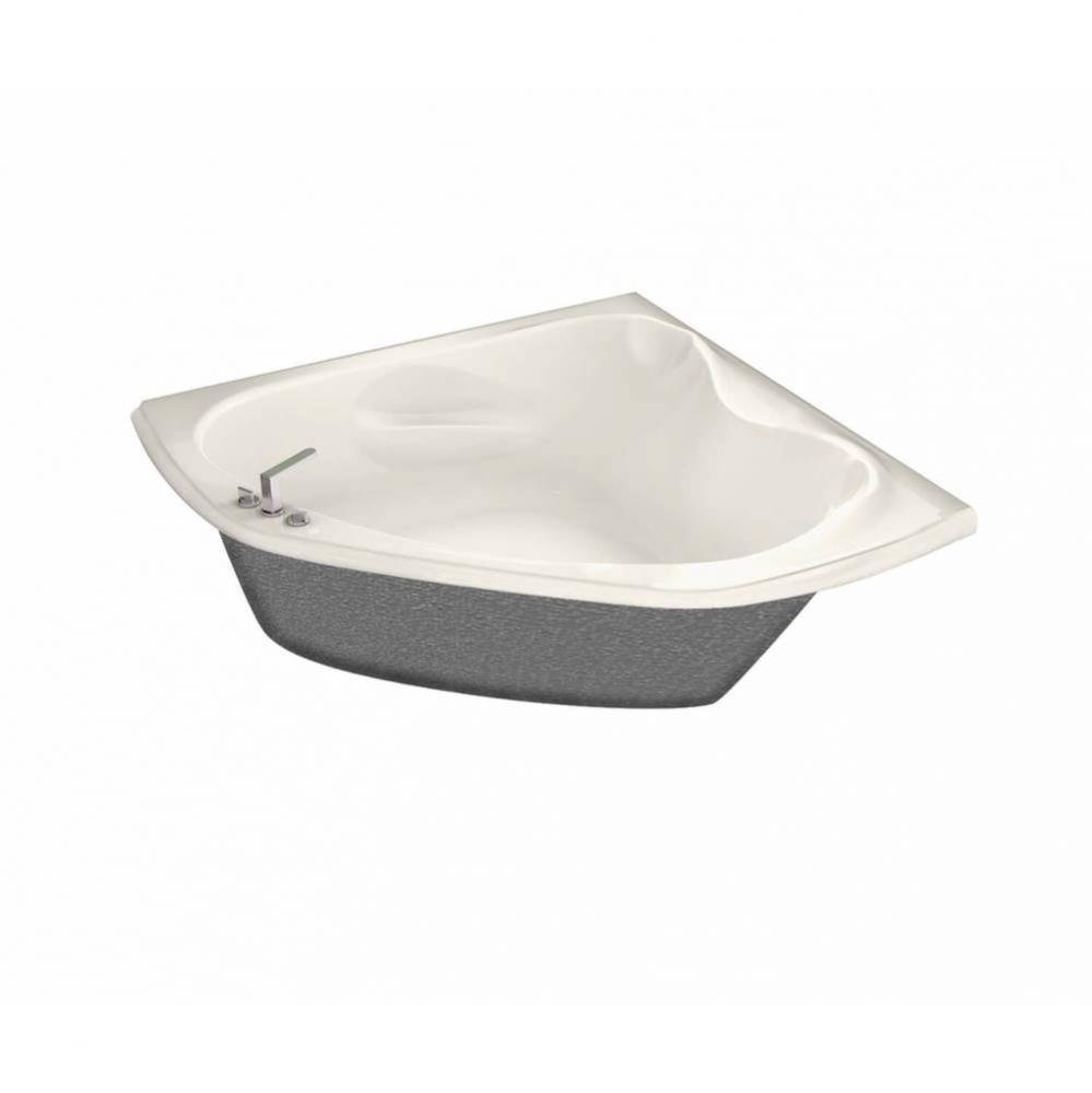 Murmur 54.75 in. x 54.75 in. Corner Bathtub with 10 microjets System Center Drain in Biscuit