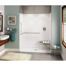 Maax 106775-000-002-199 - OPS-6030-RS - ANSI Grab Bar and seat AcrylX Alcove Center Drain One-Piece Shower in White