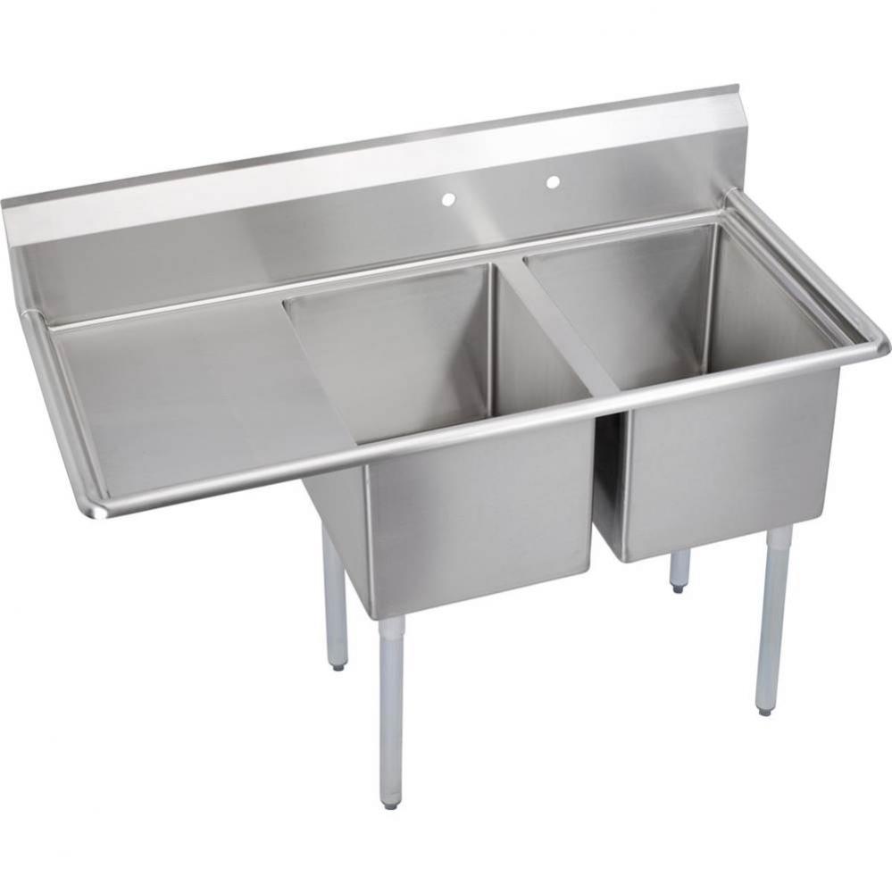 2 Compartment Sink, 59X30 OA, 18X24 Bowl, 14 Deep, Left 18&apos;&apos; DB, SS Legs, 16 GA 300 Seri