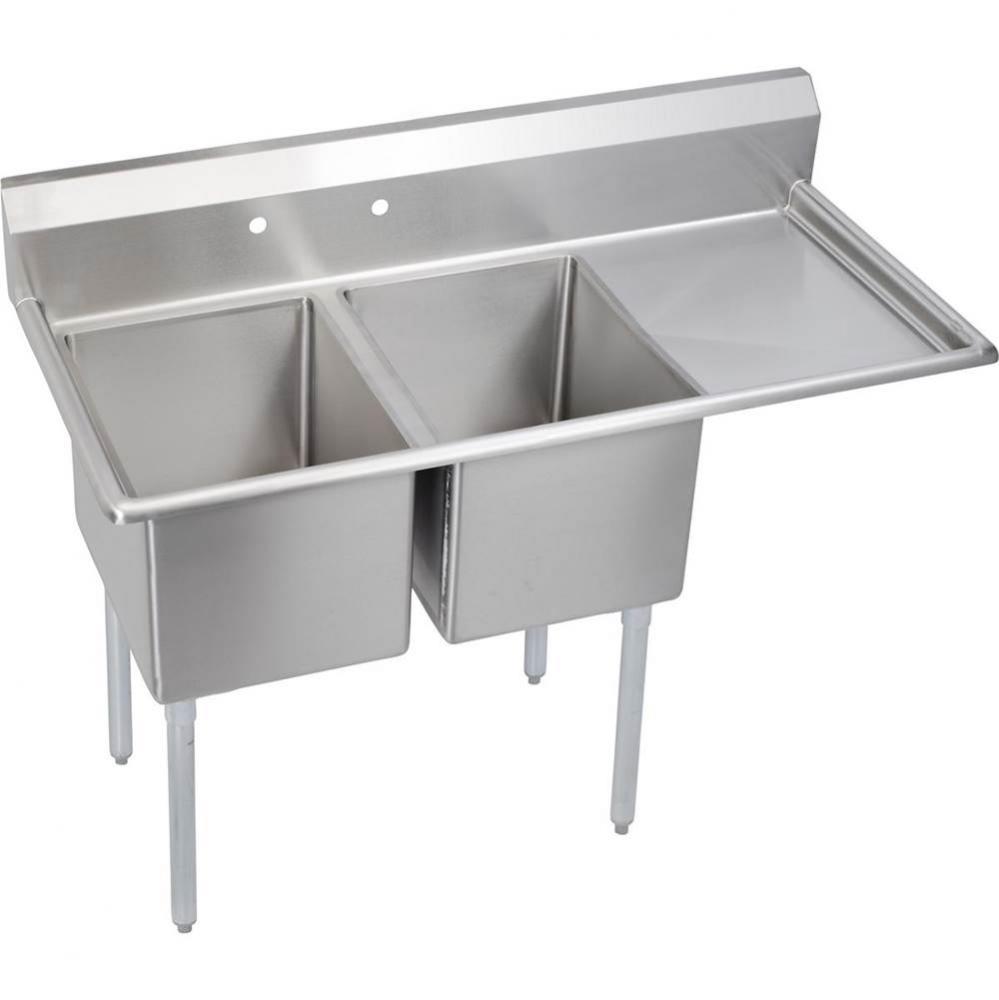 2 Compartment Sink, 65X24 OA, 18X18 Bowl, 12 Deep, Right 24&apos;&apos; DBs, SS Legs, 16 GA 300 Se