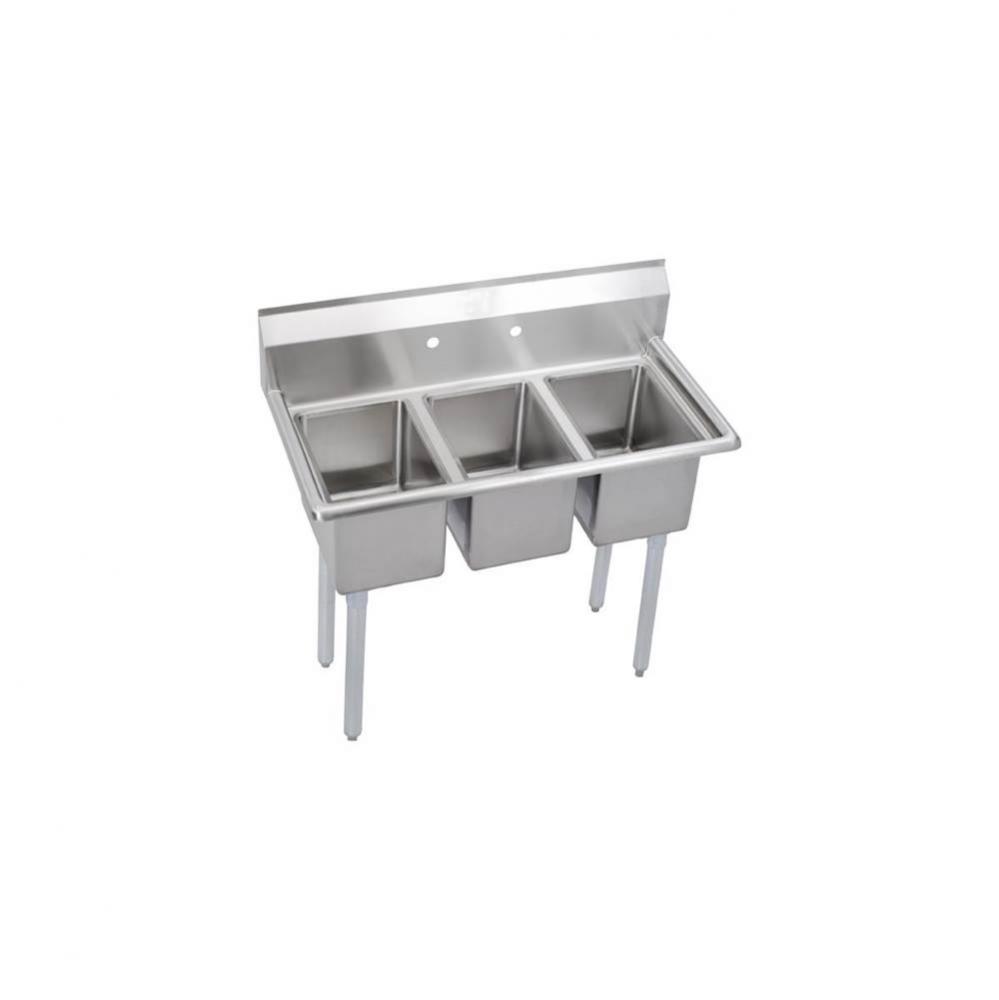 3 Compartment Sink, 45X22 OA, 12X16 Bowl, 10 Deep, No DBs, SS Legs, 16 GA 300 Series SS, NSF
