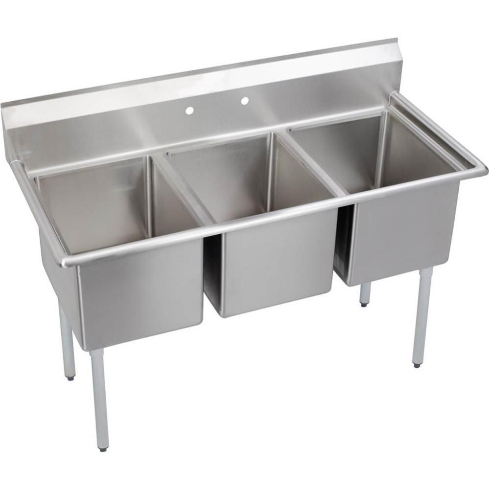 3 Compartment Sink, 81X30 OA, 24X24 Bowl, 14 Deep, No DBs, SS Legs, 16 GA 300 Series SS, NSF
