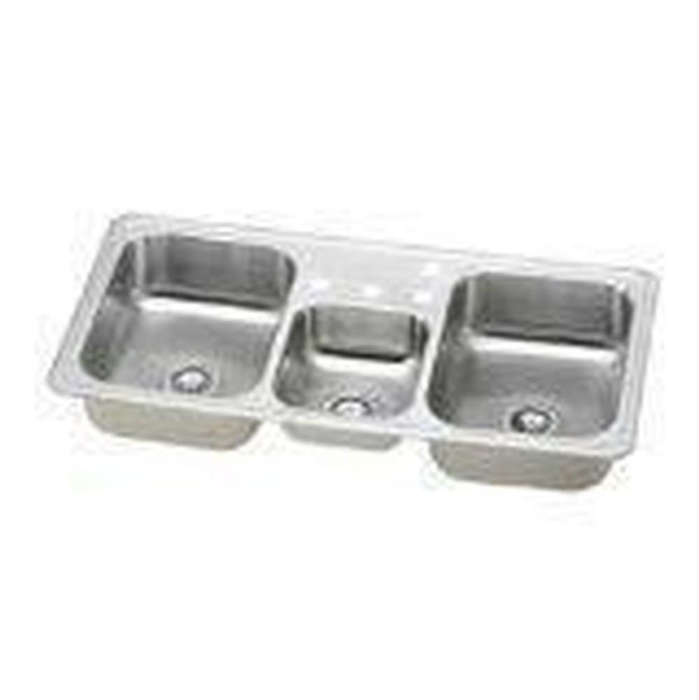 20 Gauge Stainless Steel 43&apos;&apos; x 22&apos;&apos; x 7&apos;&apos; Triple Bowl Drop-in Kitch