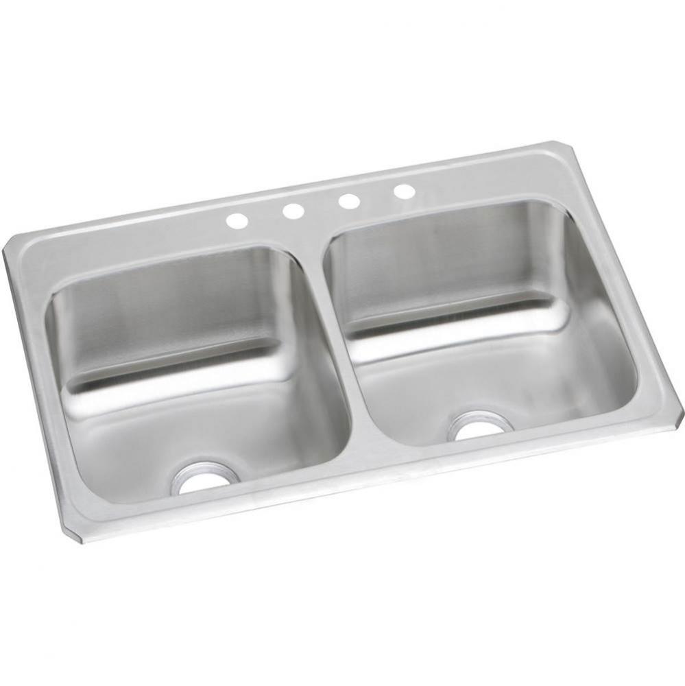 20 Gauge Stainless Steel 33&apos;&apos; x 21.25&apos;&apos; x 6.875&apos;&apos; Double Bowl Drop-i