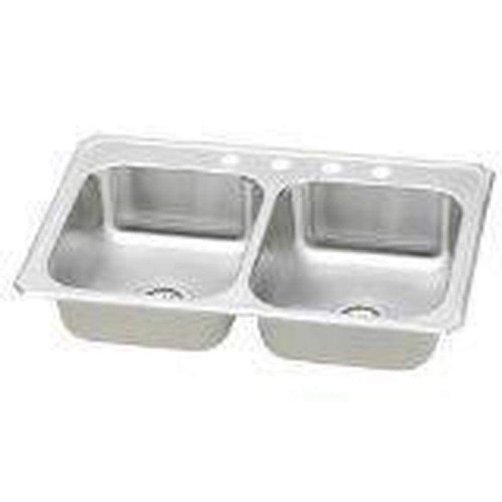 20 Gauge Stainless Steel 33&apos;&apos; x 21.25&apos;&apos; x 6.875&apos;&apos; Double Bowl Drop-i