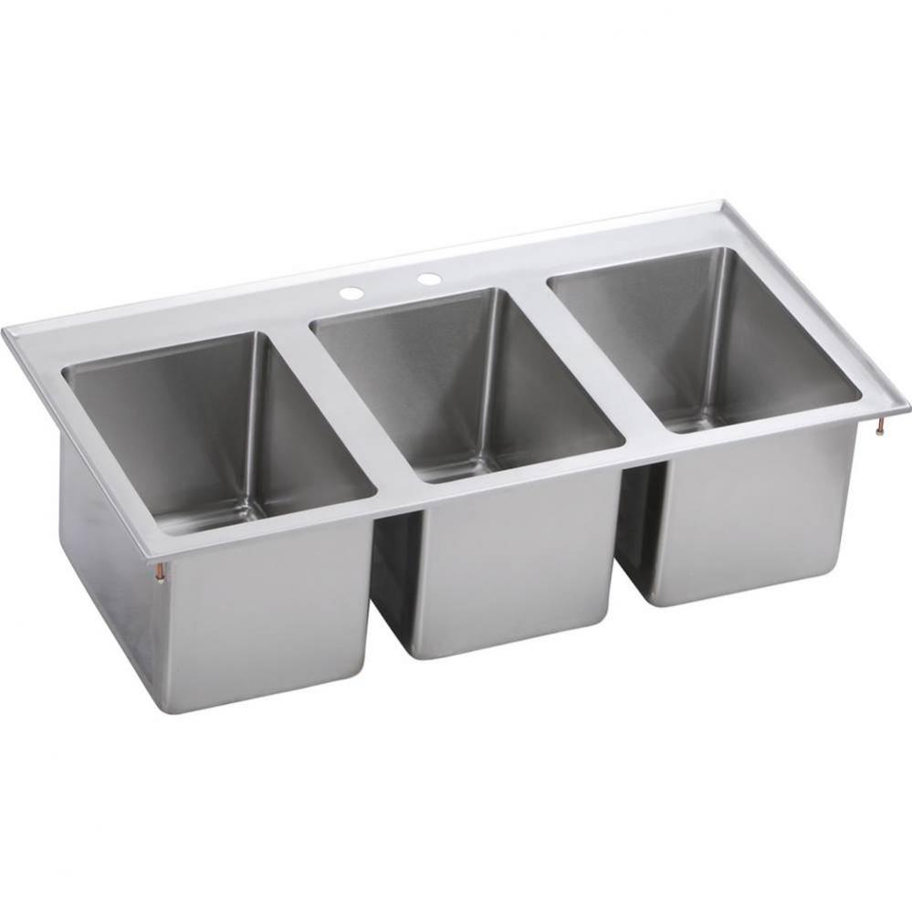 3 Compartment Drop-In Sink, 37X20 OA, 10X14 Bowl, 10&apos;&apos; Deep, 18 GA, 300 Series SS, NSF