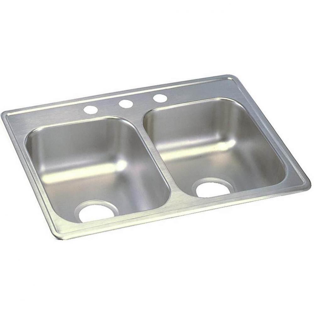 22 Gauge Stainless Steel 25&apos;&apos; x 19&apos;&apos; x 6.3125&apos;&apos; Double Bowl Drop-in