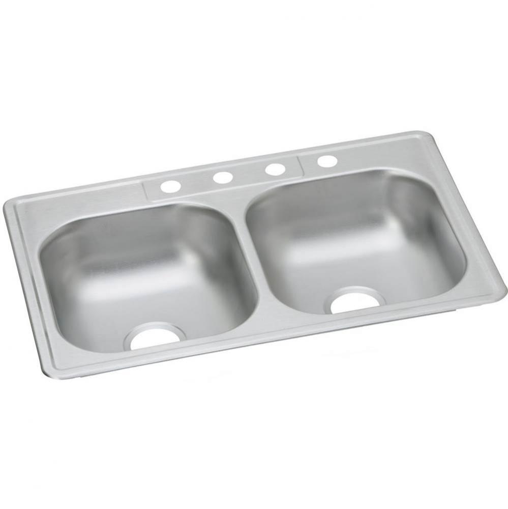 22 Gauge Stainless Steel 33&apos;&apos; x 21.25&apos;&apos; x 6.5625&apos;&apos; Double Bowl Drop-