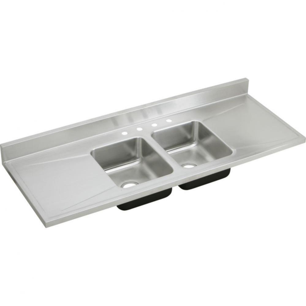 18 Gauge Stainless Steel 66&apos;&apos; x 25&apos;&apos; x 7.5&apos;&apos; Double Bowl Custom Kitc
