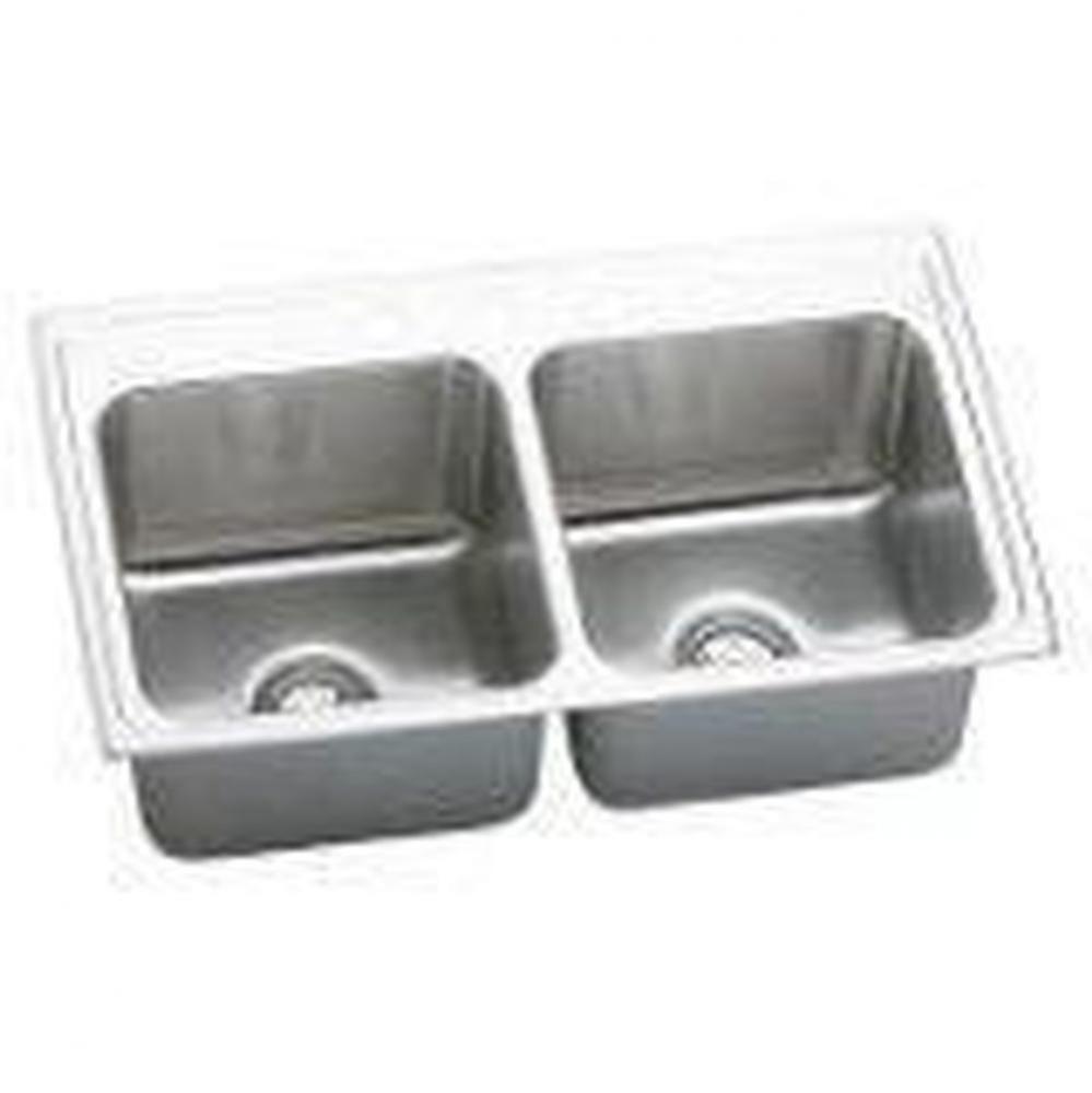 18 Gauge Stainless Steel 33&apos;&apos; x 19.5&apos;&apos; x 10.125&apos;&apos; Double Bowl Drop-i