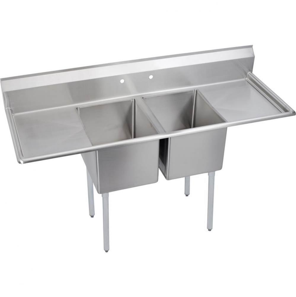 2 Compartment Sink, 70X26 OA, 16X20 Bowl, 12 Deep, L &amp; R 18&apos;&apos; DBs, SS Legs, 18 GA 30