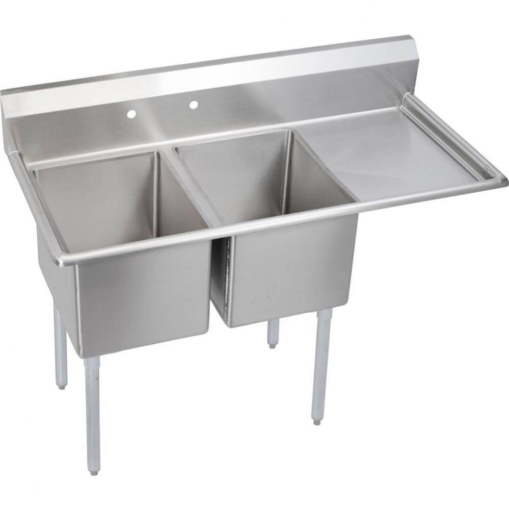 2 Compartment Sink, 55X26 OA, 16X20 Bowl, 12 Deep, Right 18&apos;&apos; DBs, SS Legs, 18 GA 300 Se