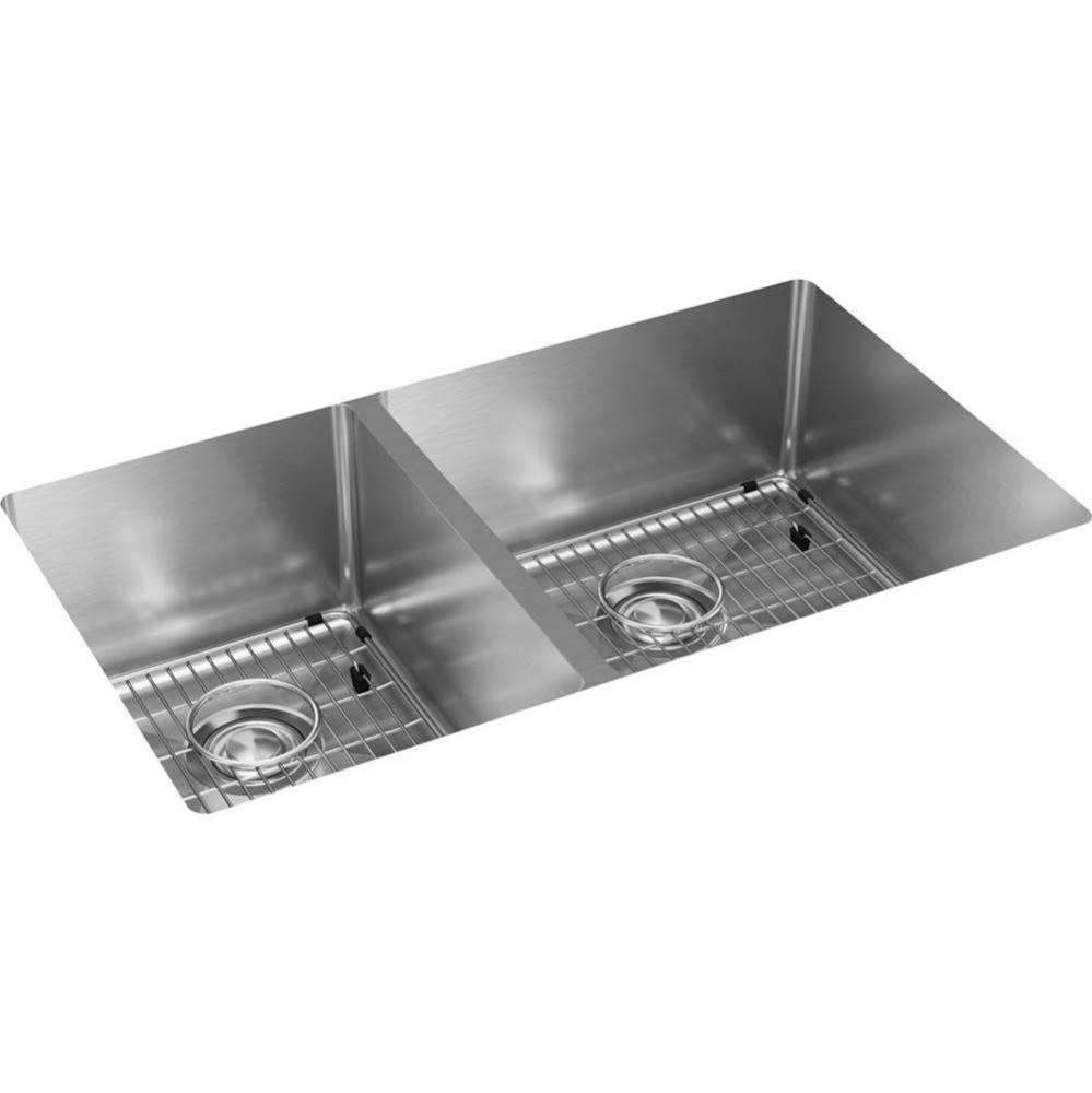 18 Gauge Stainless Steel 31.5&apos;&apos; x 18.5&apos;&apos; x 9&apos;&apos; 60/40 Double Bowl Und
