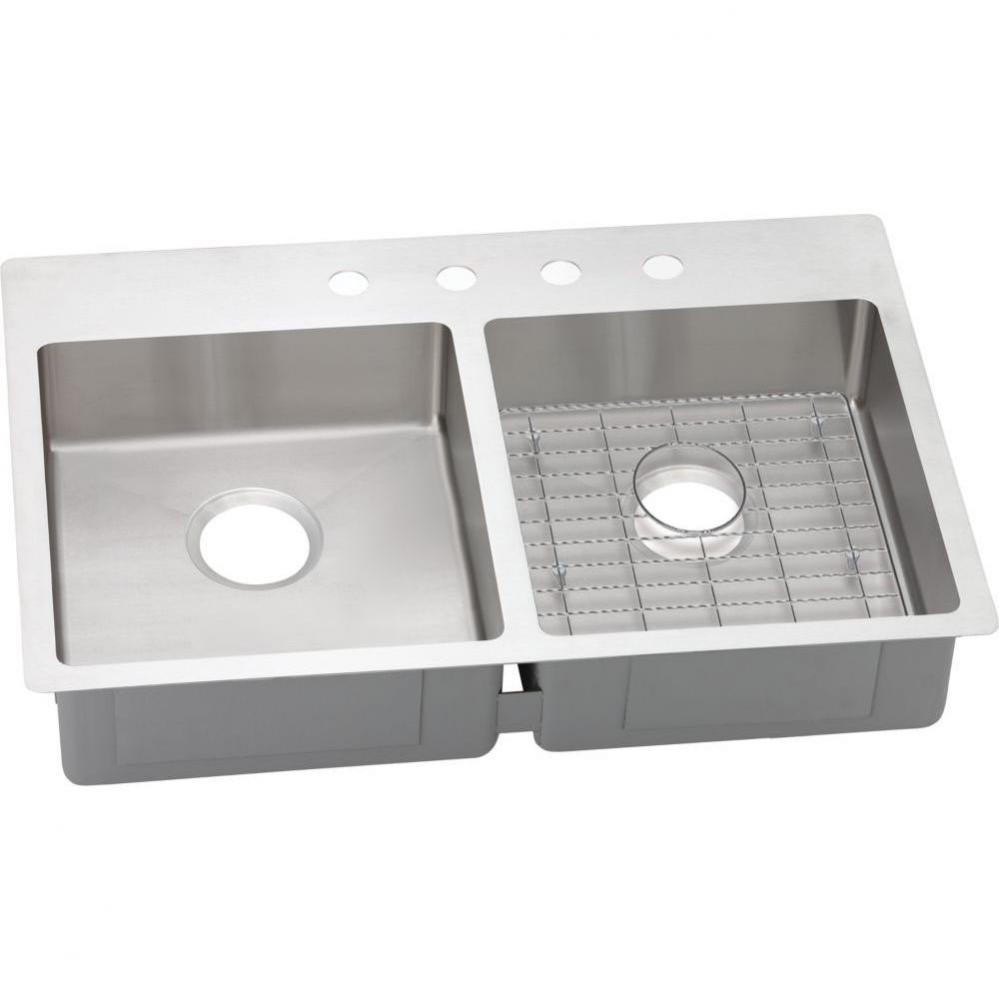 18 Gauge Stainless Steel 33&apos;&apos; x 22&apos;&apos; x 6&apos;&apos; Double Bowl Dual Mount Ki