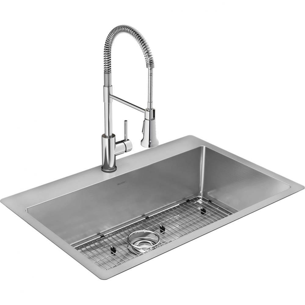 18 Gauge Stainless Steel 33&apos;&apos; x 22&apos;&apos; x 9&apos;&apos; Double Bowl Dual Mount Ki