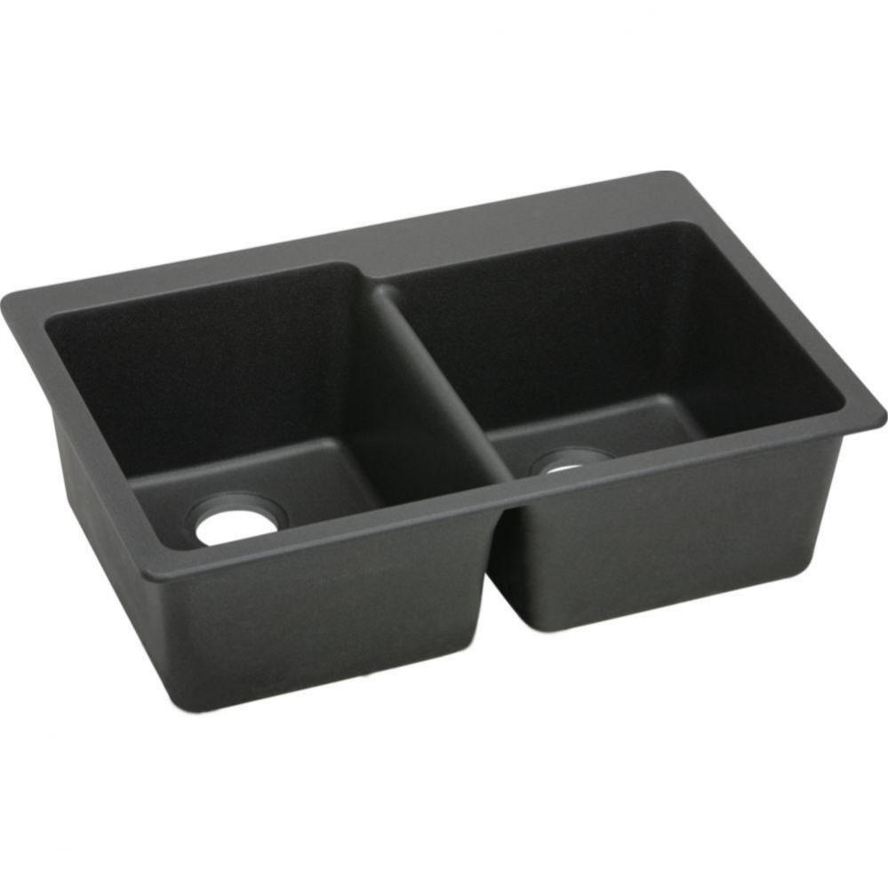 Quartz Classic 33&apos;&apos; x 22&apos;&apos; x 9-1/2&apos;&apos; Double Bowl Drop-in Sink, Black