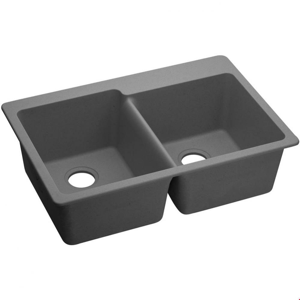 Quartz Classic 33&apos;&apos; x 22&apos;&apos; x 9-1/2&apos;&apos; Double Bowl Drop-in Sink, Greys