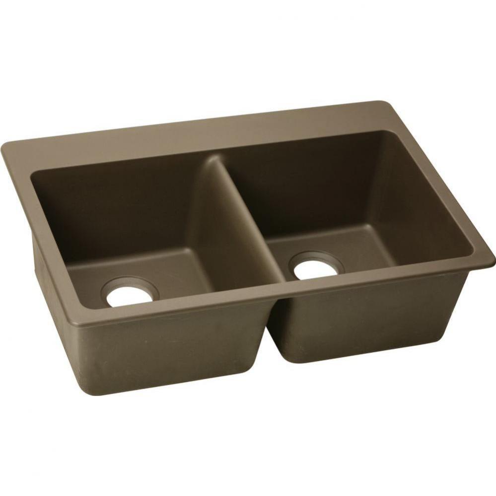 Quartz Classic 33&apos;&apos; x 22&apos;&apos; x 9-1/2&apos;&apos; Double Bowl Drop-in Sink, Mocha